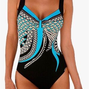 Brand New Chic Black and Blue Patterned Swimsuit 2X